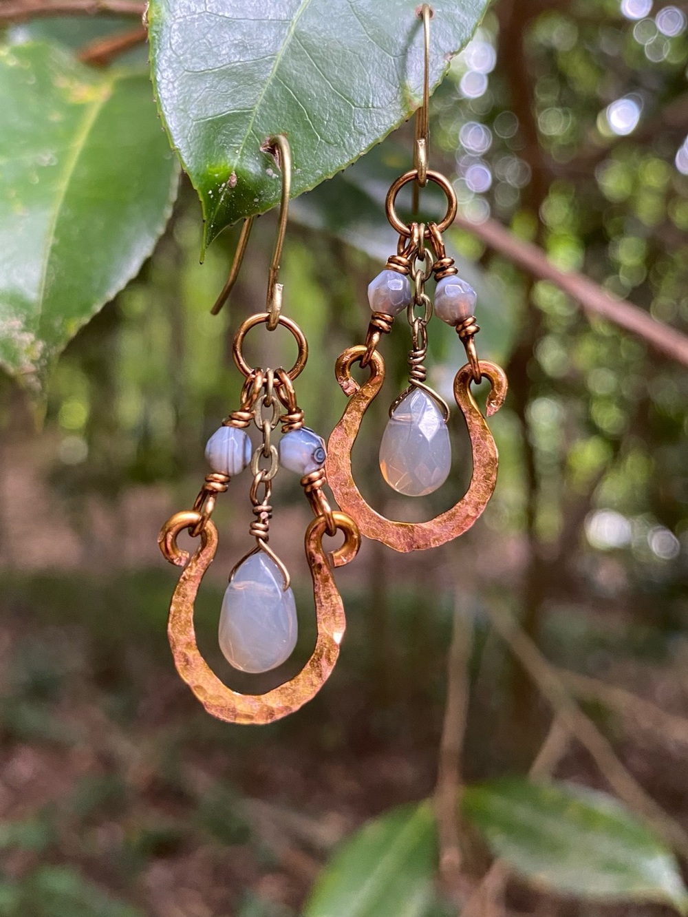 Grey Chalcedony Hoop Earrings
